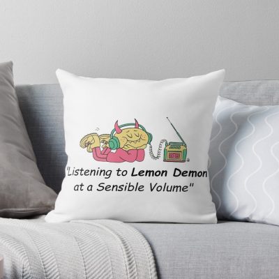 Listening To Lemon Demon At A Sensible Volume Throw Pillow Official Lemon Demon Merch