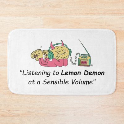Listening To Lemon Demon At A Sensible Volume Bath Mat Official Lemon Demon Merch